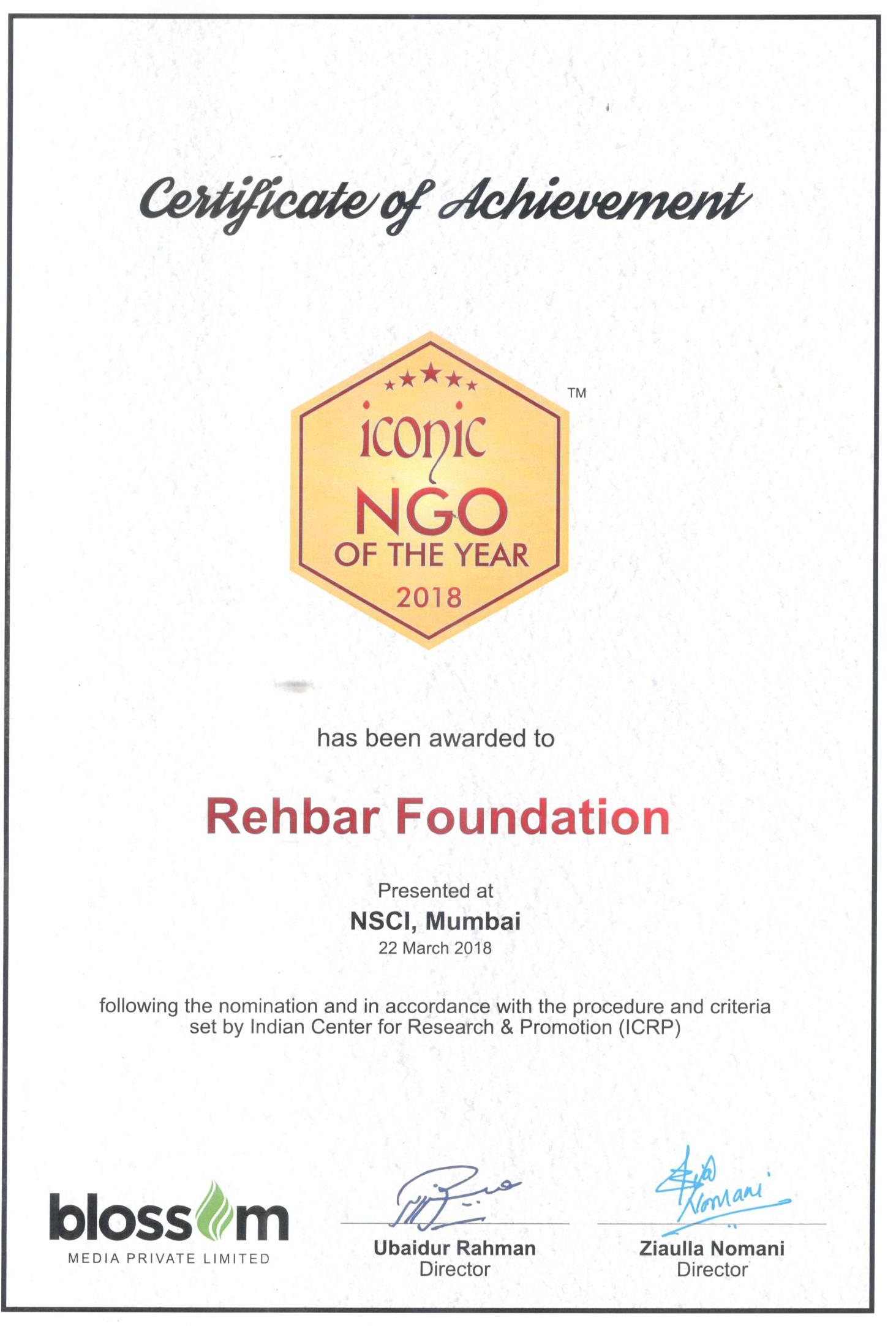 Iconic NGO Award 2018 For Rehbar Foundation